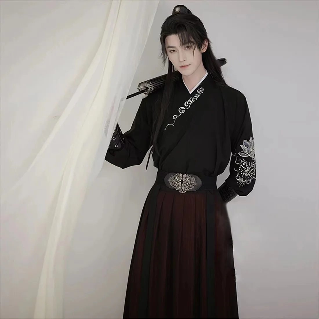 Chinese Style Hanfu Men Ancient Black Costume Hanfu Dress for Boys Girls Young Men Women Photography Cosplay Party Show Clothing f43555 90 degrees 15mm dual hole tube clip rod clamp adapter dslr camera photography accessories black