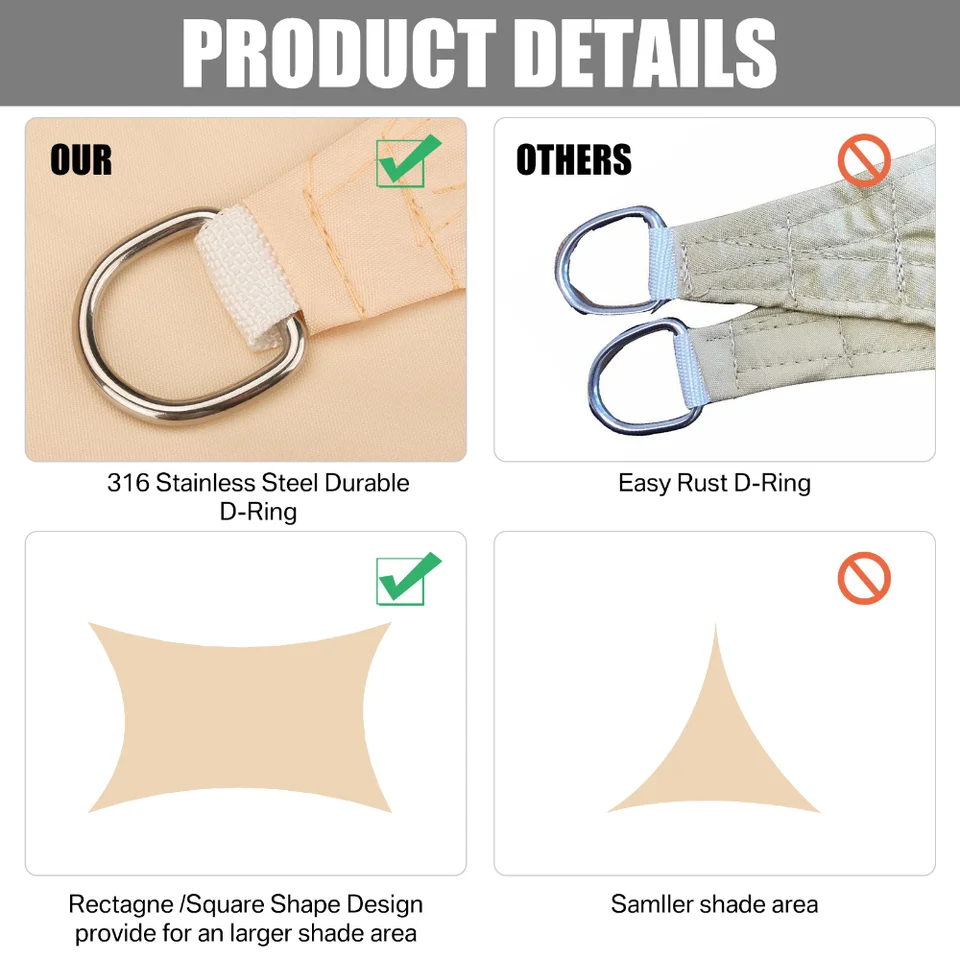 Vela Ombreggiante 4x6 Metri - Tenda Da Sole Per Giardino E Terrazza, Colore Talpa - Foto 10