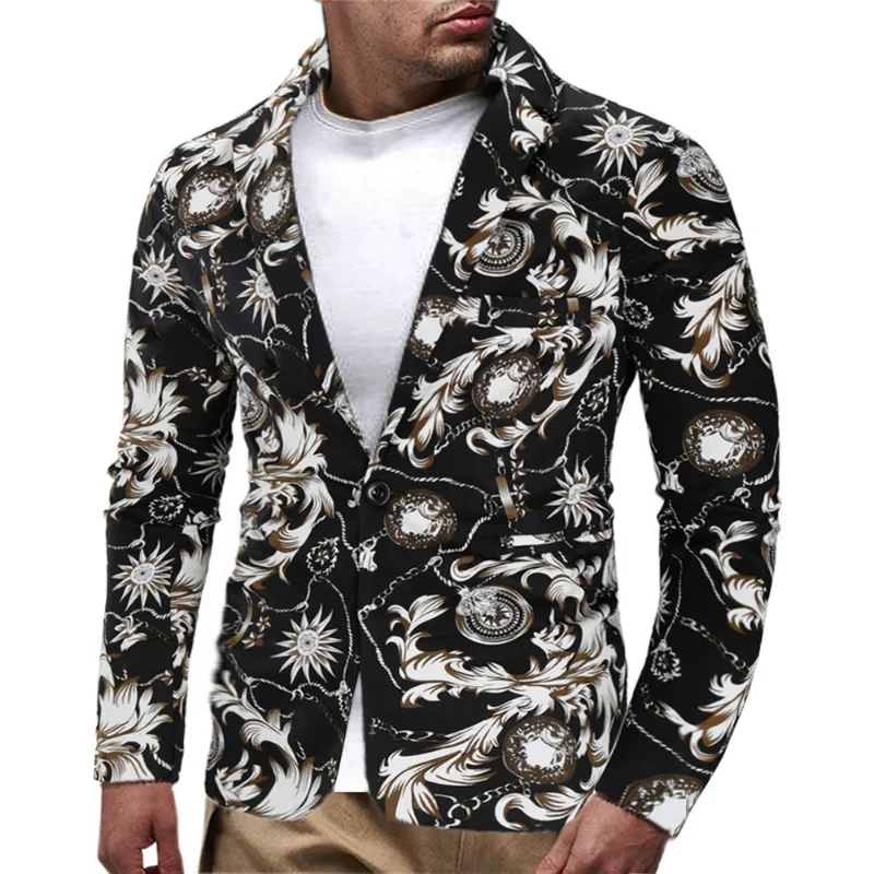 

TPJB New Street Men Blazer Slim Fit European American Men's National Style Printed Suits Men's Casual Single Suit Jackets