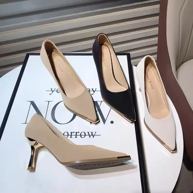 Heeled Sandals Women's High Heels New Arrival Shoes Pointed Shallow Heel Single Shoes Commute Professional Shoes Designer Shoes 4