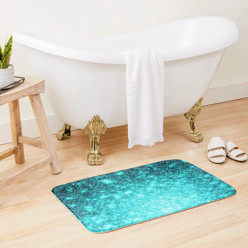 

Teal Galaxy Sparkle Stars Ombre Bath Mat Absorbent Floor Mat