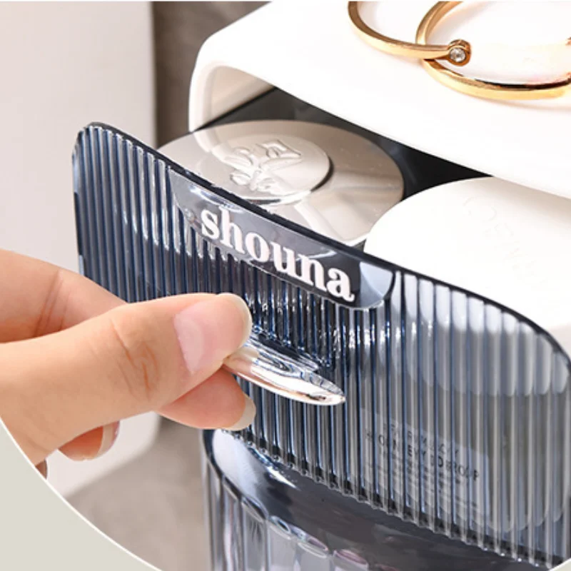 Wall-mounted Cosmetic Storage Box Rotating Lipstick Storage Rack with Drawer Dustproof Make Up Organizer Bathroom Accessories 5