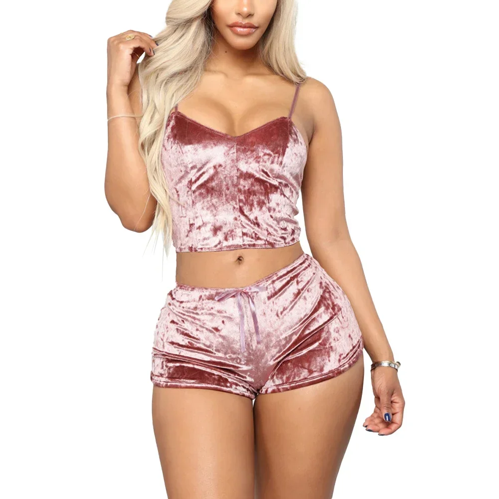 Women Sexy Nightwear Lingerie Sleepwear Underwear Crop Tops Shorts Pajamas Set - Image 3