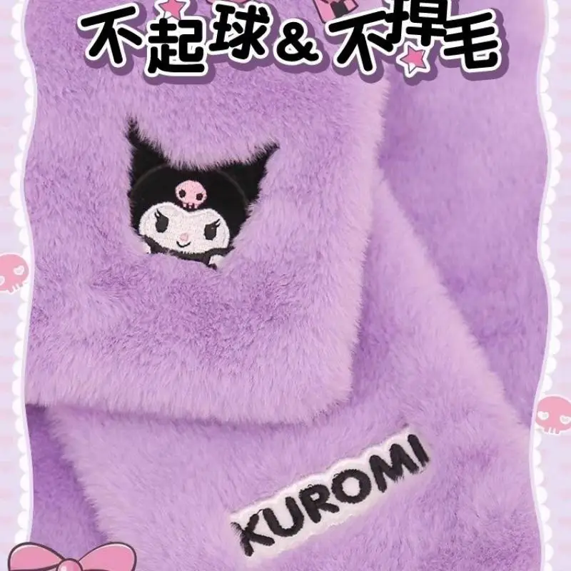 Kawaii Sanrios Scarf Cinnamoroll Neck Cover Female Anime Cute Kuromi My Melody Cross Fluffy Plush Scarf Korean Winter Girl Gifts