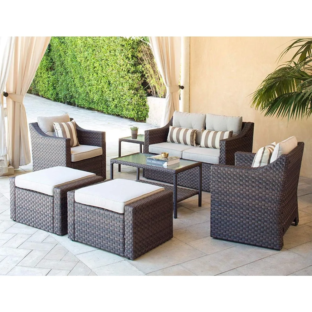 

Outdoor Sofa Sets,Patio Lounge Chairs with Ottoman Loveseat with Glass Coffee Table Pillow Included,7-PieceGarden Sofas Sets