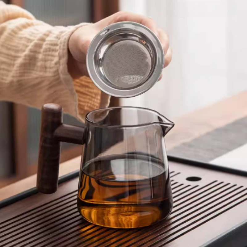 Glass teapot, wooden handle, Chinese tea ceremony, transparent tea set, cup filter, high borosilicate Japanese pot