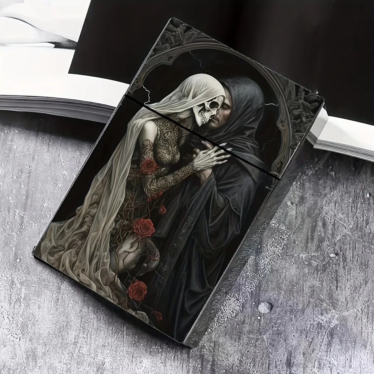 Gothic Skull and Roses Cigarette Case - Standard 84mm Size, No Battery Required, Lid Closure 4