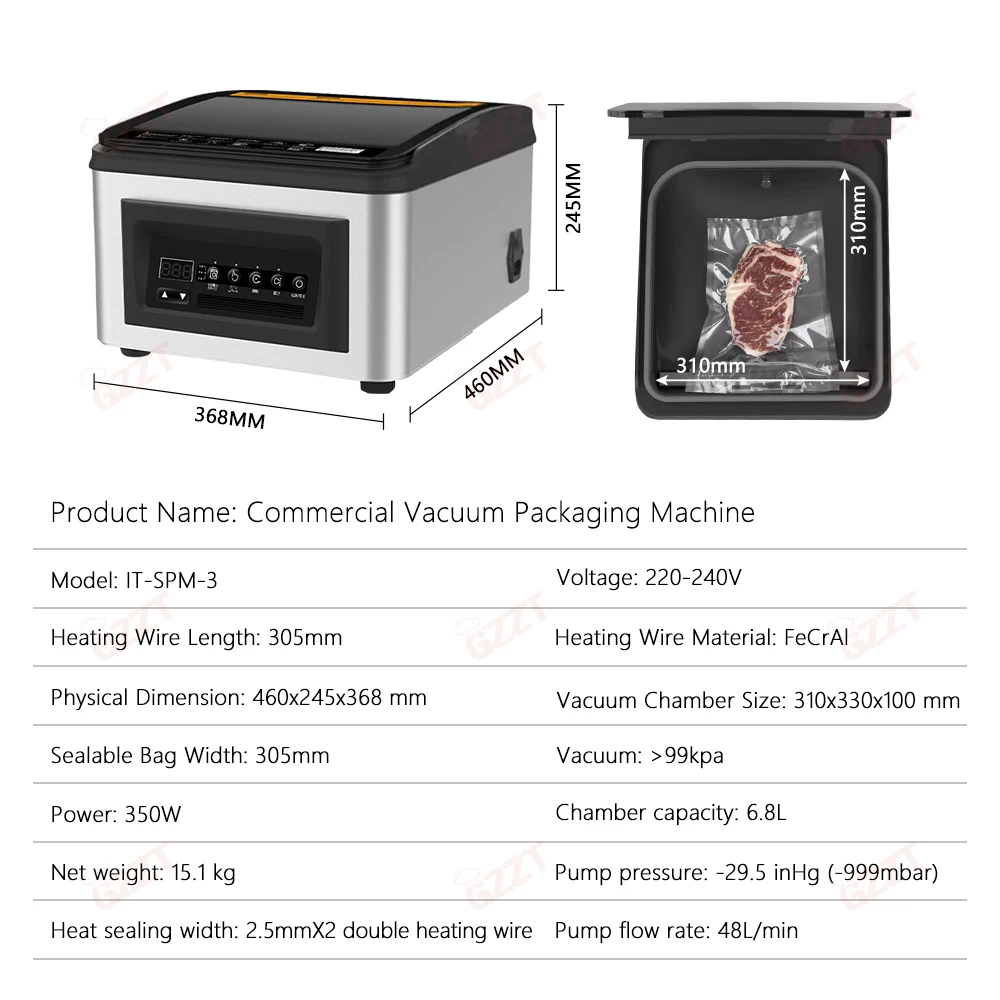 GZZT Commercial Vacuum Marinating Machin Vacuum Sealer Chamber Vacuum Packaging Machine for all kinds of vacuum bags 6