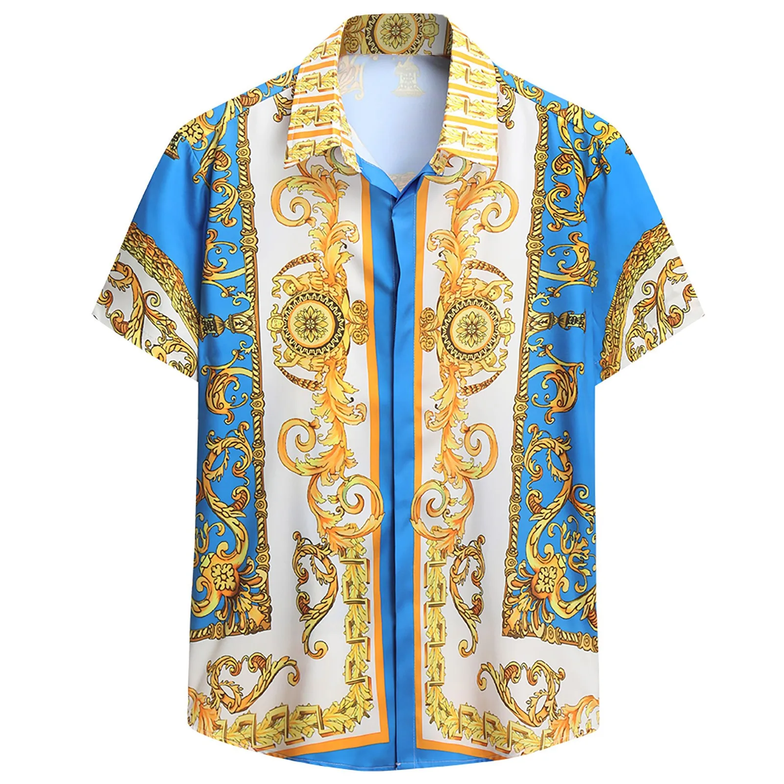 

New Luxury Shirts For Men Loose Short Sleeve Shirt Ethnic Style Vintage Print Button Down Shirt Blouse Luxury Vintage Clothes