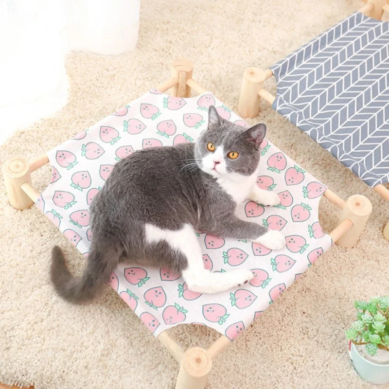 53*48*13cm Summer Elevated Pet Bed Foldable Portable Pet Camping Wooden Detachable Cat Teddy Dog March Bed Cooling Hammock pet bed
