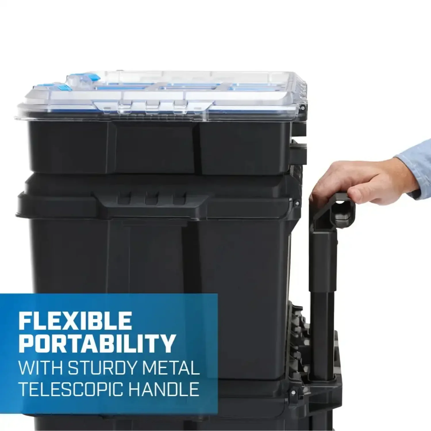 Stack System, Mobile Toolbox for Storage and Organization, 3 Piece Resin Plastic Modular Toolbox System 5