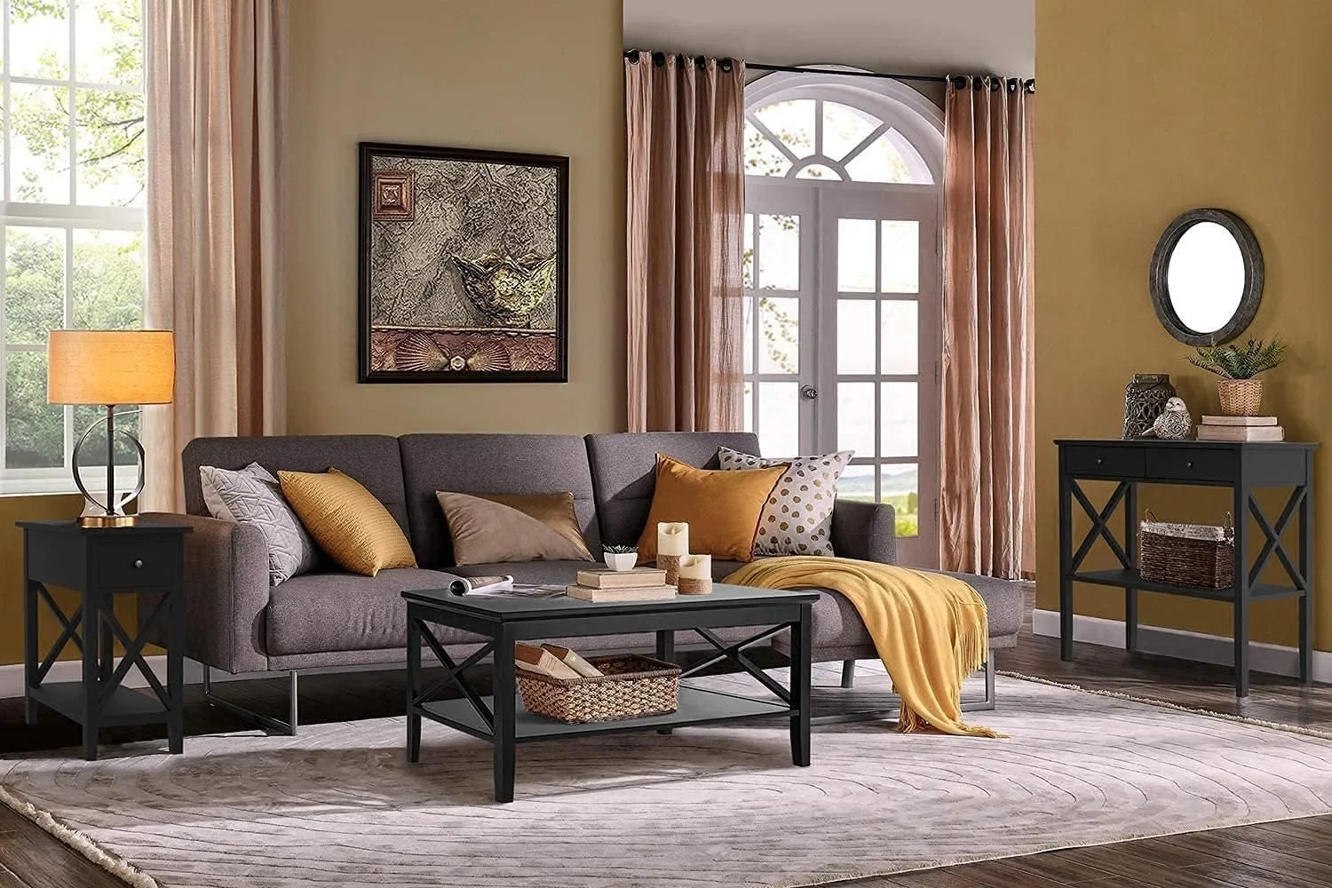 Oxford Coffee Table with Thicker Legs, Black Wood Coffee Table with Storage for Living Room 3