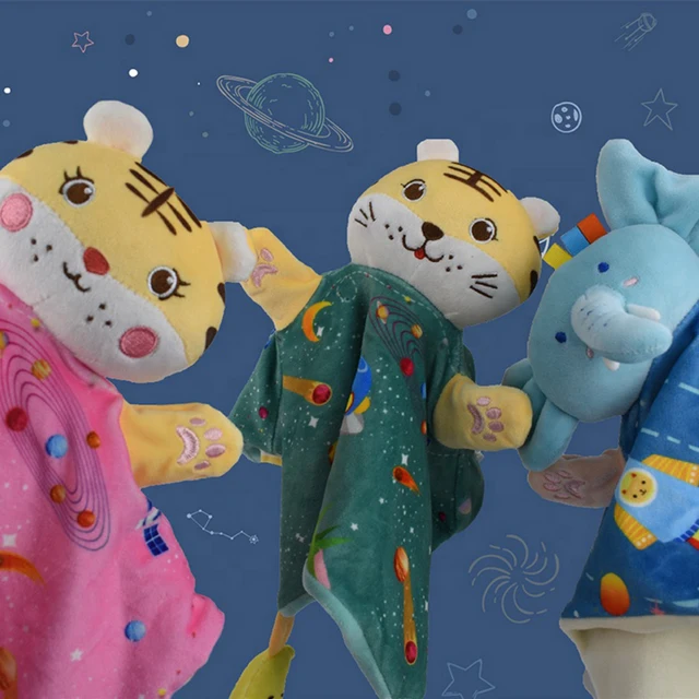 Soft Plush Hand Puppets Tigger Stuffed Toys for Kids Boys Girl Newborn Comforter Blanket Sleeping Dolls Soothe Appease Towel Bib 6