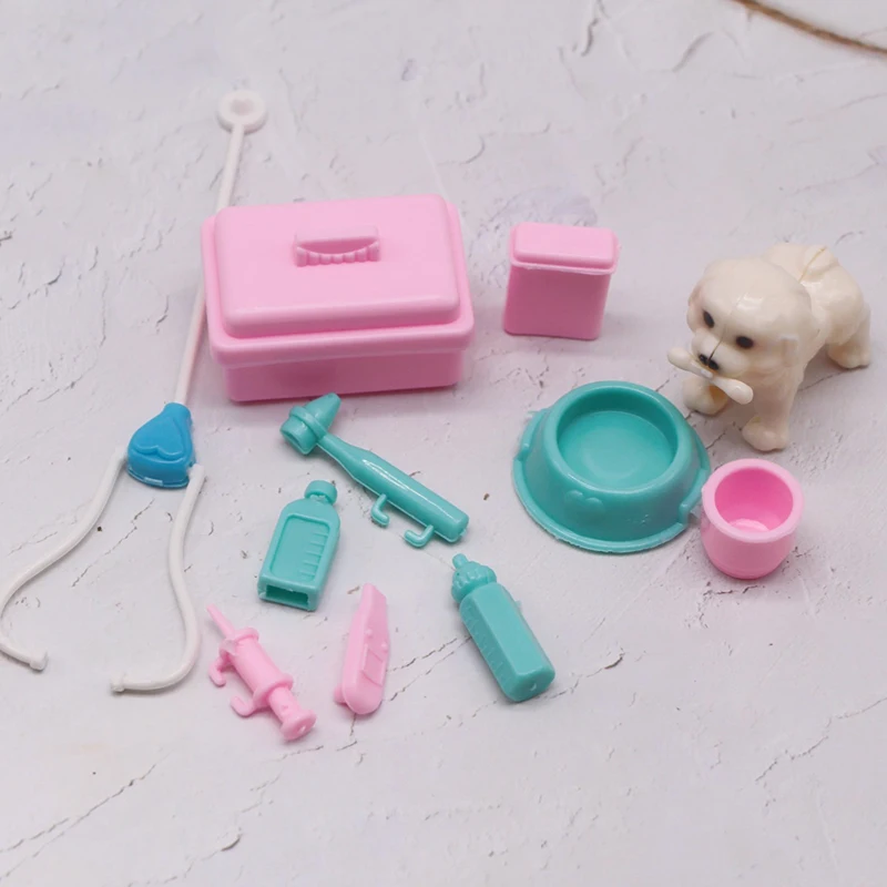 

1/12 Dollhouse Pet Dog Toys Set Miniature Pet House Decorations Accessories Doctor Prop Model Pretend Play Toy