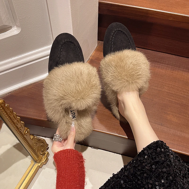 Aphixta New Warm Winter Slippers Women Slippers Furry Round Toe Shoes Indoor Flat Heel Hair Slides zapatos de mujer pantunflas