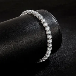 Elegant Black Jet Zircon Silver Tennis Bracelet - 925 Pure Silver, 3mm Round Stones, Women's Jewelry (4MM Silver 18CM)