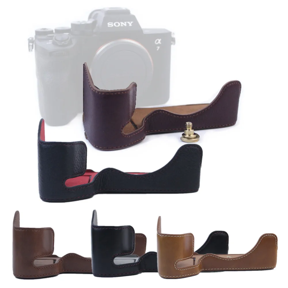 Pu / Genuine Leather Camera Bag Half Base Body Case Cover Shell Protector For Sony A7 Iv / A7s