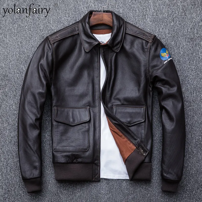 

Top Layer Cowhide Genuine Leather Flying Suit Man Jackets Men A2 Men's Leather Jacket Short Baseball Suit Chaquetas De Hombre FC