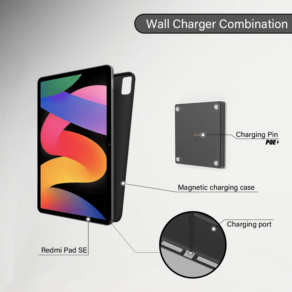 POE Magnetic Wall Mount with Charging Case for redmi pad SE 11inch 18W Quick Charge Strong Magnets  in-Wall 5