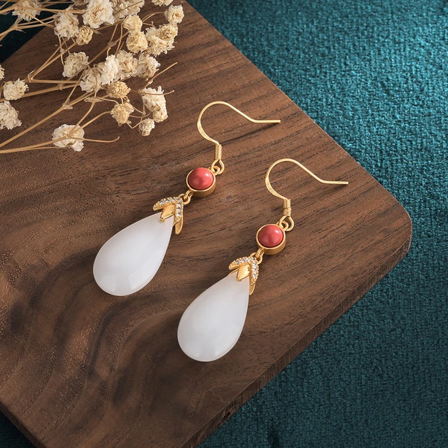 Boucles d'oreilles bijoux Jade blanc-Or-Aliexpress