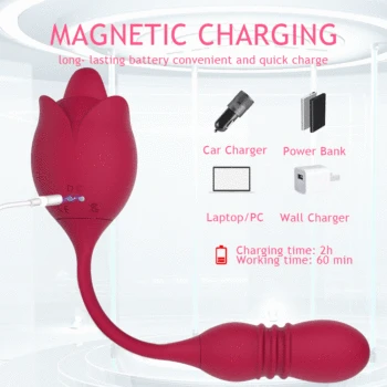 Rose Dildo Thrusting Vibrator 10 Speeds Clitoris Stimulator Tongue Licking Love Egg Stretching Adults Goods Sexy Toy for Women 2