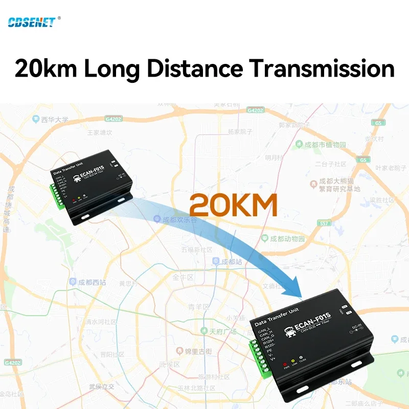 CAN 광섬유 무선 트랜시버, CANBUS CDSENET ECAN-F01S, 고속 데이터 변환, 전송 속도 5k-1m, 20km, 1 쌍