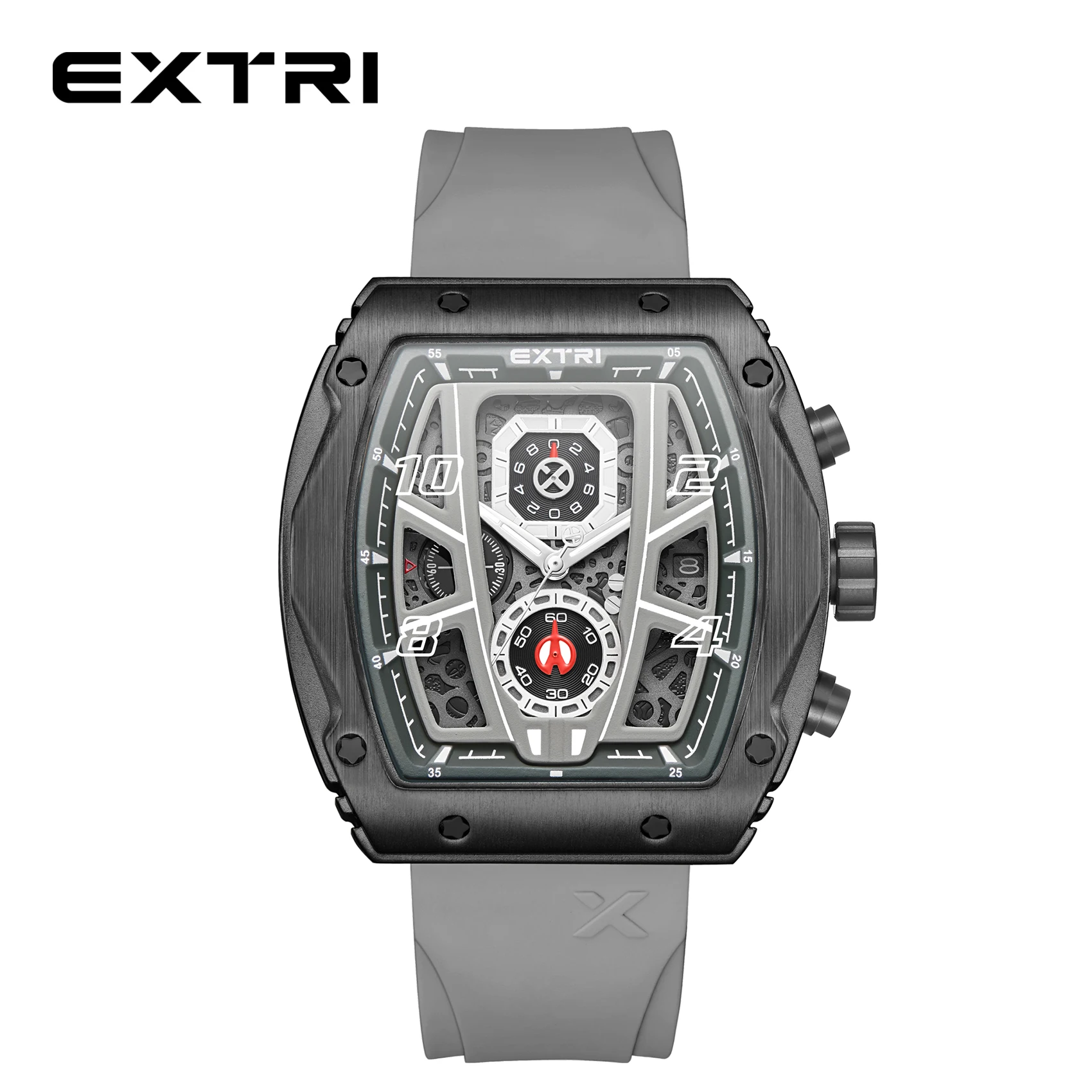 Extri Brand New Grey Color Silicone Rubber Strap Mutil Layer Dial Chronos Men Sport High Quality Fashion Watches Male Wristwatch