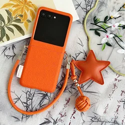 Luxury Lucky Cloud Pattern Phone Case with Star Pendant Leather Strap - Denim (A)