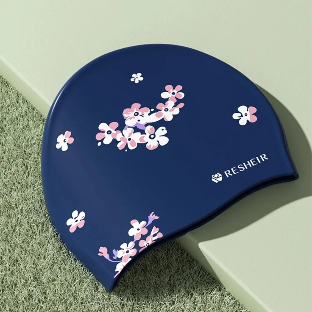

High Elastic Waterproof Swimming Cap Comfortable Protect Ears Silicone Swim Cap Silicone Waterproof Printed Swimming Cap