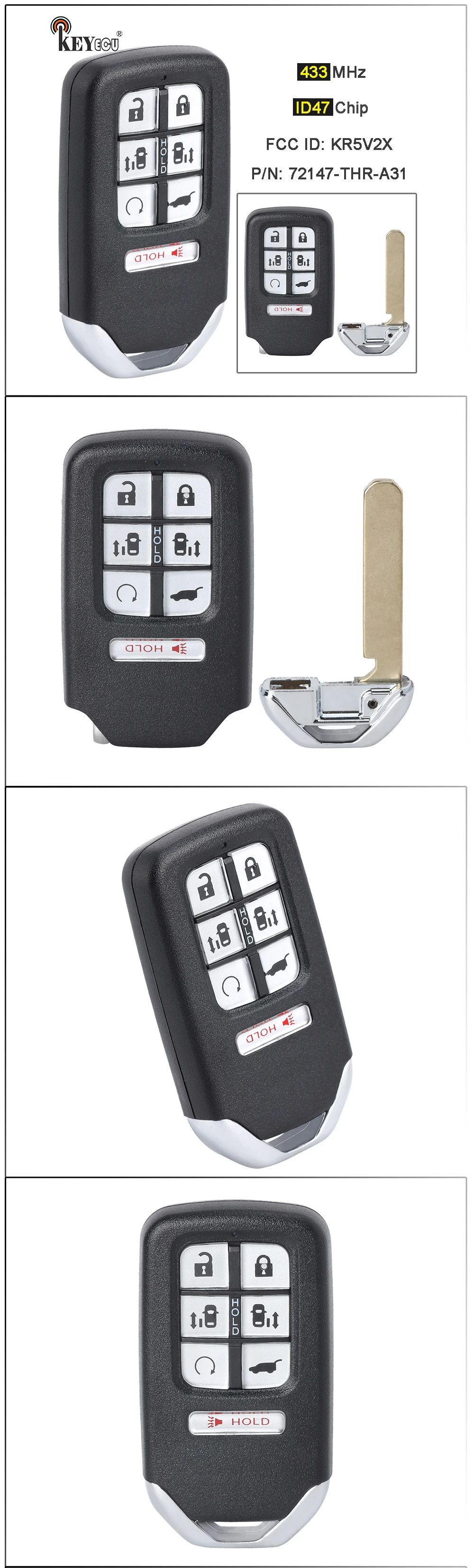 Keyforkess 433MHz ID FCC: KR5V2X, P/N: 72147-THR-A31 sostituzione portachiavi remoto senza chiave a 7 pulsanti per Honda Odyssey 2018 2019 2020 - S95cc9a0679c94432ab43b20230f1ab80n