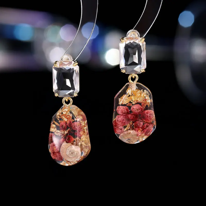 FXLRY Elegant Ss925 Silver Nneedle Resin Drop Glue Dried Flower Earrings For Women Wedding Bridal Party Jewelry