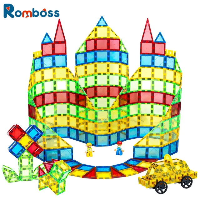 סט קוביות בנייה מגנטיות Romboss גיליון מגנטי פאזל בנייה אריחים ילדים בנים בנות צעצועים מונטסורי מתנות 1