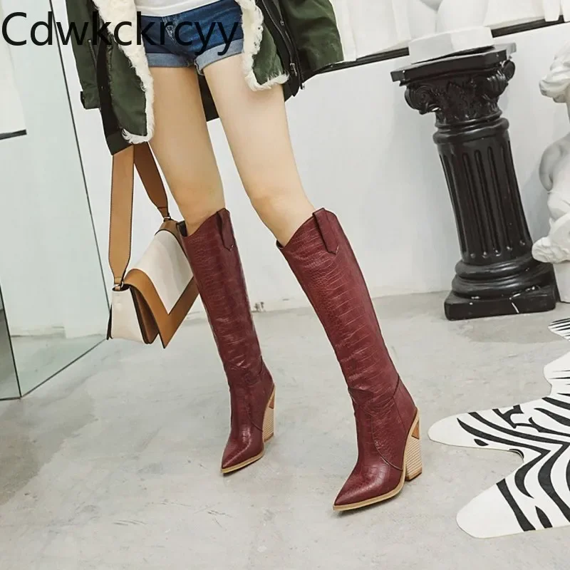Autunno Inverno La Nuova Moda A Punta Fang He 10Cm Stivali Da Cavaliere A Tubo Alto Più Velluto Tenere Al Caldo Stivali Da Donna Con Tacco Alto Alto 1