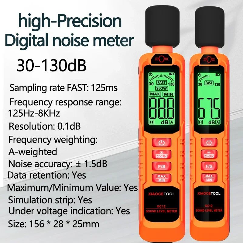 Enhanced Digital Sound Level Meter for Environmental Monitoring, 30-130dB Range