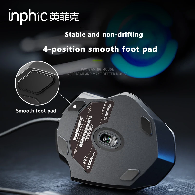 Wired Gaming Mouse Definição de Programação Macro de Botões Ajustar Dpi Silent Office Mouse Esports Inphy-w1 - Imagem 5