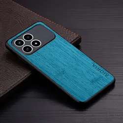Luxury Faux Leather Wood Grain Phone Cover for Poco F2 Pro (Cyan)
