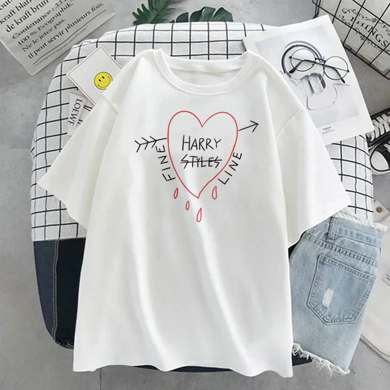 FINE LINE Album T Shirt Summer Harajuku Vintage Women  Hip Hop Graphic Shirts Unisex Fashion Streetwear Tops Tee Happy Styles 3