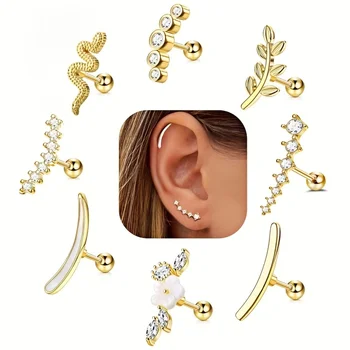 2Pcs 16G Stainless Steel Screw Back Stud Earrings for Women,Cubic Zerconia Cartilage Conch Helix Ear Piercing Jewelry 1