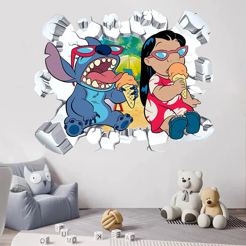 Cartoon Lilo & Stitch Luminous Wall Stickers Vinyl Decal Stickers for Kid's Room Kindergarten Living Room Bedroom Wall Decoration Animated Poster