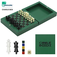 TUNJILOOL Mini Portable Chess Board Set Folding Wooden LUDO Chess Checkers Games For Kid And Adults Travel Camping Toy 1