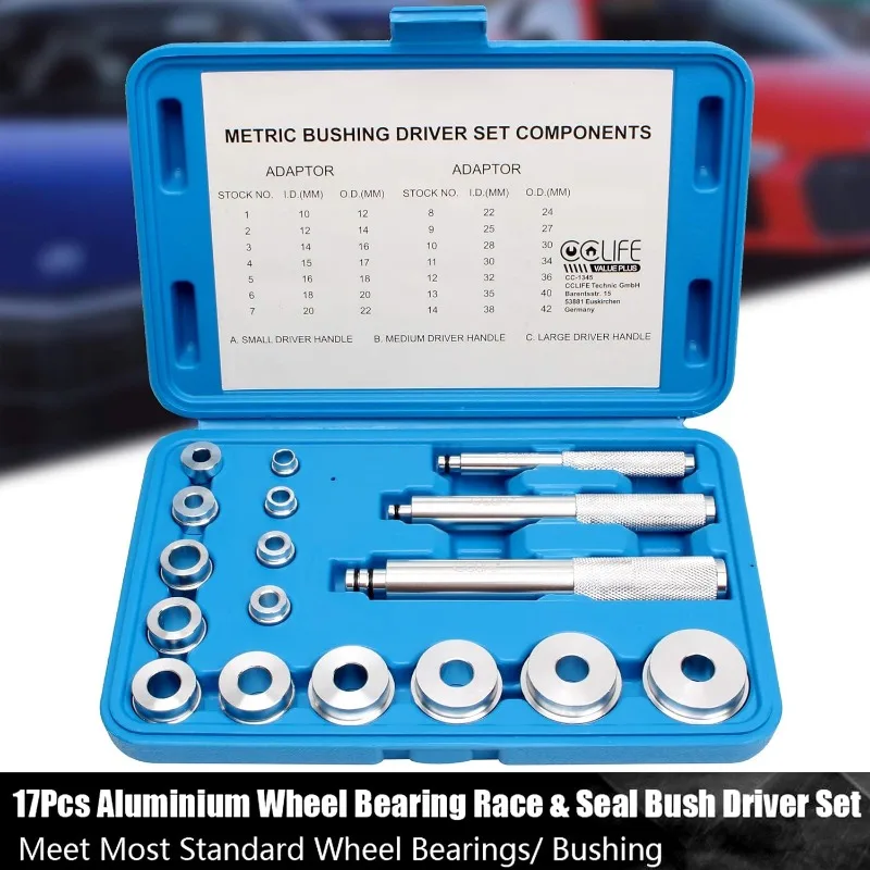 17pcs Car Aluminium Wheel Bearing Race Seal Bush Driver Set Garage Tool Kit W/Case Special Disassembly Tool Car Accessories