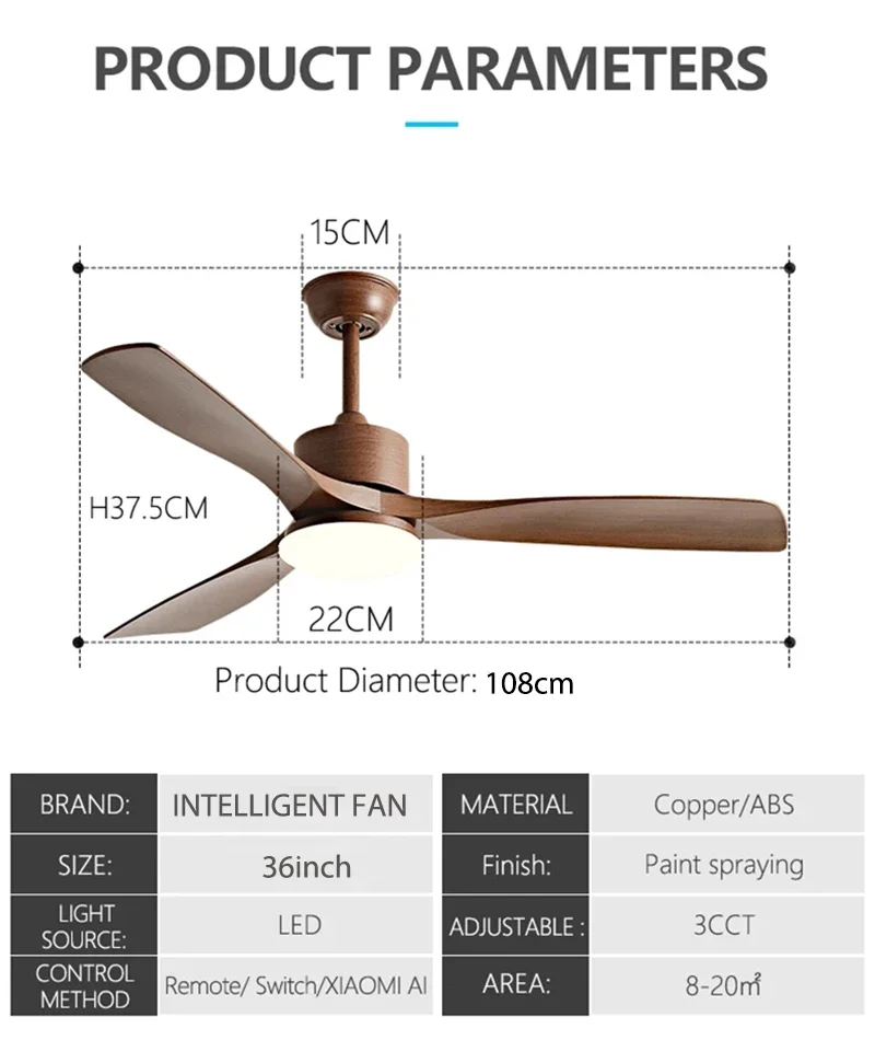 36Inch Electric fan 3 ABS Blade Pure Copper DC 35W Motor Ceiling Fan With 24W LED Light Support Remote Control