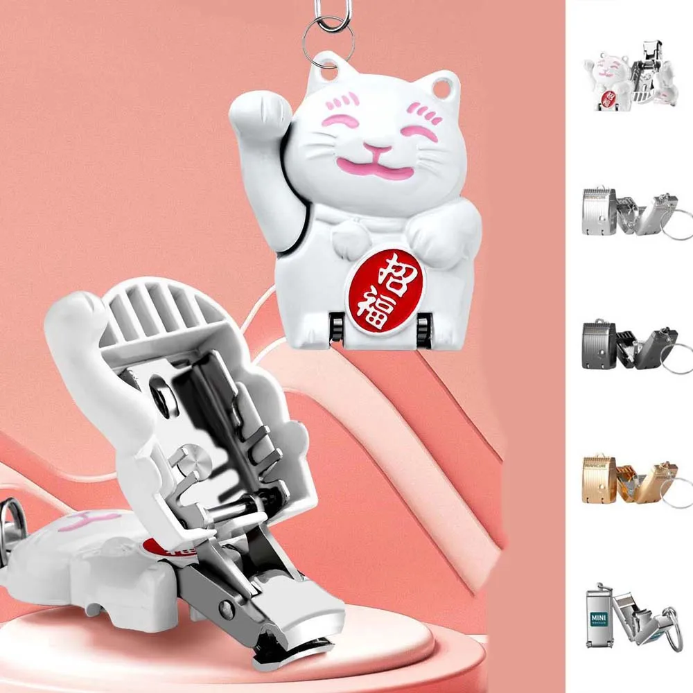 Maneki Neko Lucky Cat Mini Nail Clipper Keychain Bag Pendant Car Key Decor Mini Nail File Size Foldable Fingernail Clipper