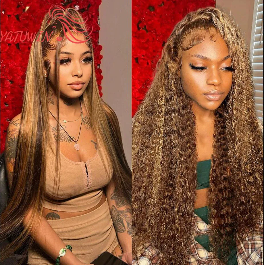 

YATUWIN HD Highlight 30 Inches Straight 13x4 Lace Front Human Hair Wigs 13x4 Deep Wave Curly Lace Frontal Wig For Black Women