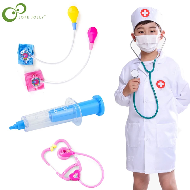 1 Set Simulation doctor nurse work Children Uniform Cross Coat Halloween Costume Kids Cosplay Baby Toys Fancy Party birthday WYW 1
