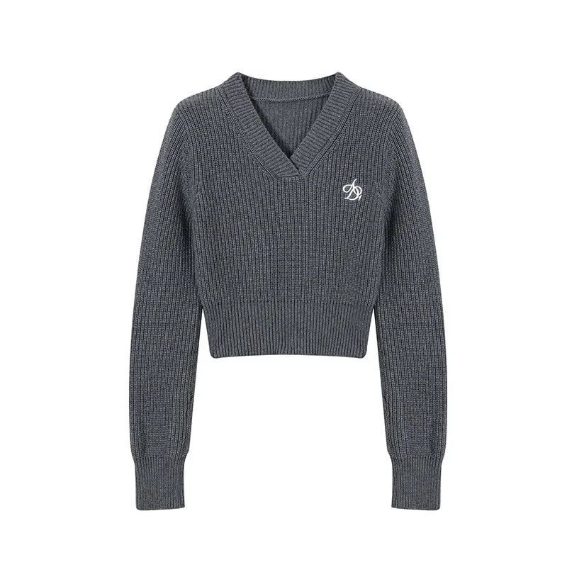 Deeptown Harajuku Basic maglione corto nero donna vintage stile coreano slim grigio manica lunga maglione lavorato a maglia moda preppy femminile_voghion.com