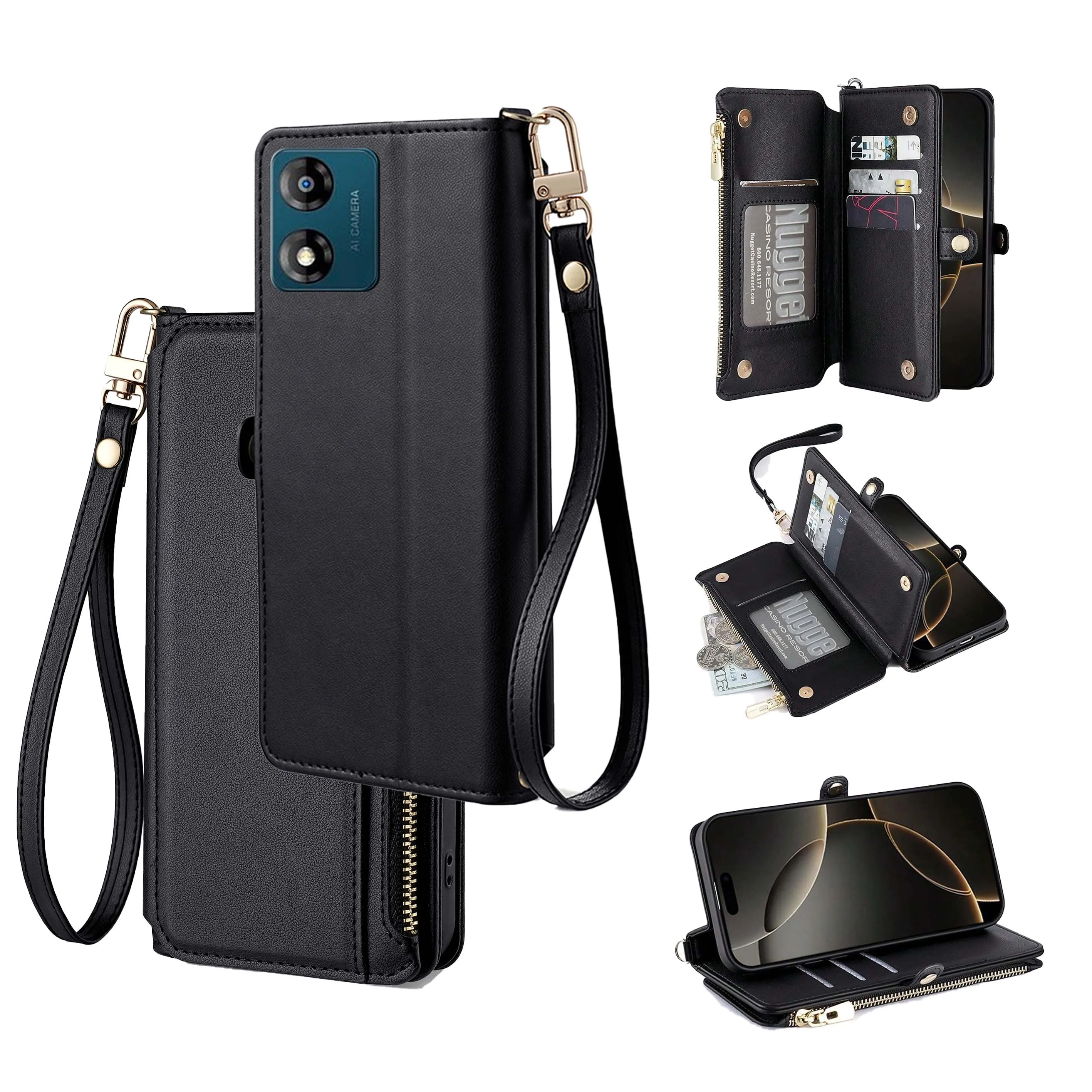 Premium Flip Card Slot Leather Crossbody Wallet Phone Case
