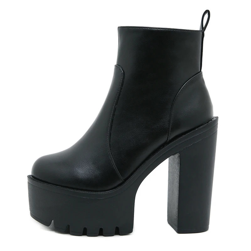 2023 Brand Design Ankle Boots Round Toe Thick High Heel Women Boots Leather Zapatos Mujer Fashion Autumn Women Shoes Botas Mujer