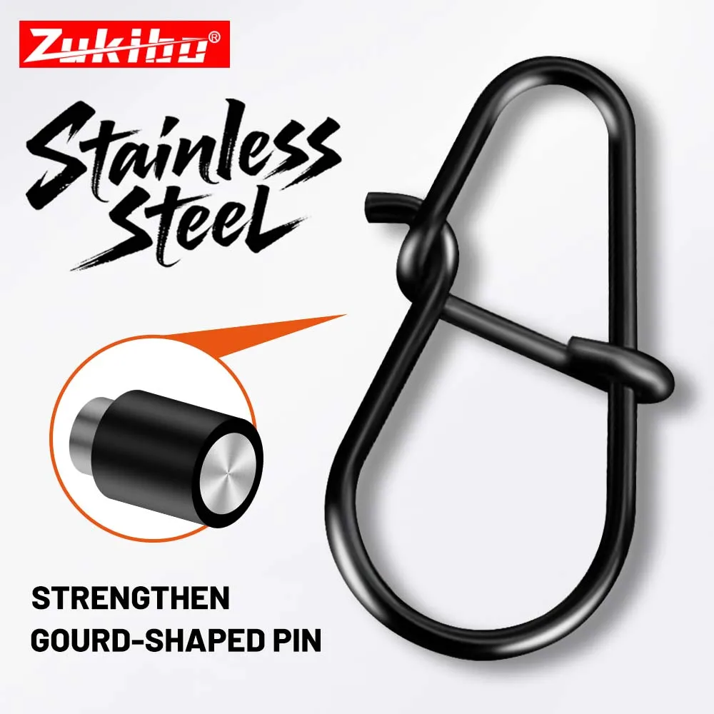 ZUKIBO 50/100pcs Bait Connector Black Swivel Stainless Steel Hook Connector Clip Fishing Accessories Against Seawater