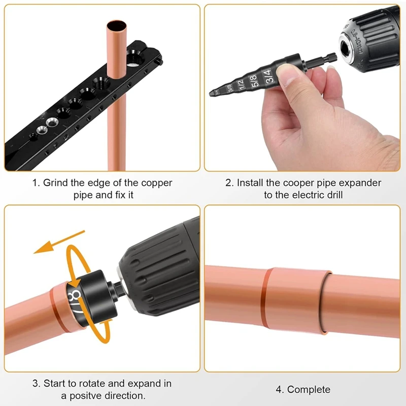 B49B-6-In-1 Swage Tool HVAC Repairing Set,Air Copper Tube Expander Swaging Tool With 1/4In 3/8In 1/2In 5/8In 3/4In 7/8In Bits